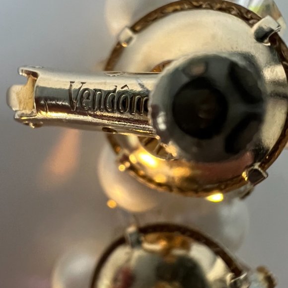 Vintage Vendome 3 Strand Faux Pearl AB Crystal Gold Filigree Necklace Earrings - Picture 7 of 15